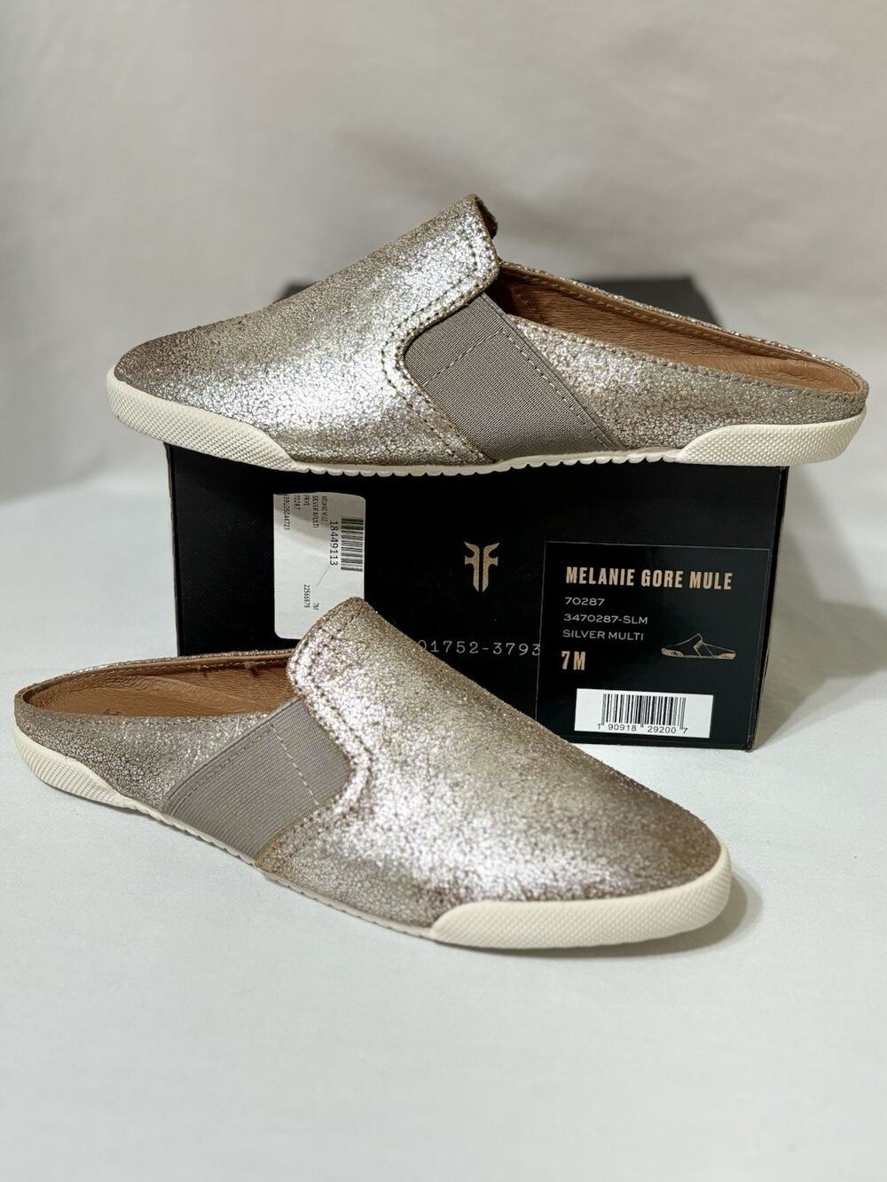 Frye Women’s Melanie Gore Mule Sneaker Silver Multi Size 7M New